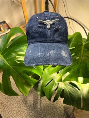 Hand Crafted One Of A Kind Western Distressed Studded Soft Denim Baseball Cap 🧢